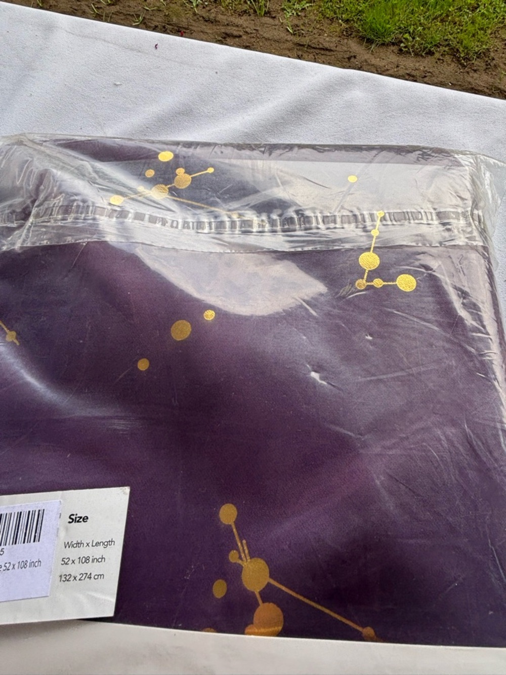 Purple Curtain Panel with Gold Molecular Dot Pattern - Brand: